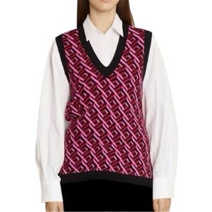 Christian Siriano Pink & Black Geometric Knit Sweater Best Size Small